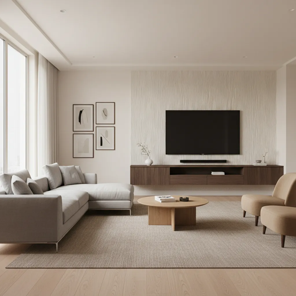 TV Unit Design for Living Room with Wallpaper