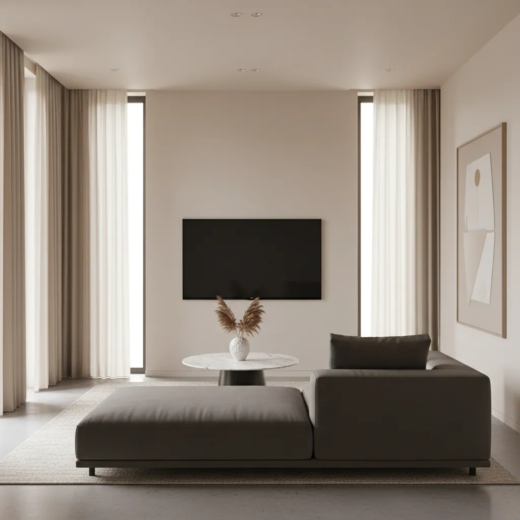 living room wall mounted TV at correct eye level height with sofa