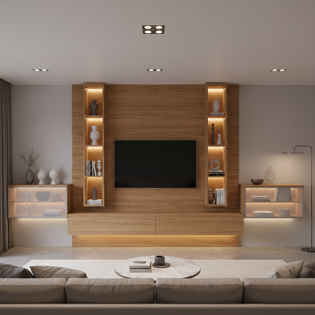 Static Showcase Wall Mounted Showcase Designs for Living Rooms