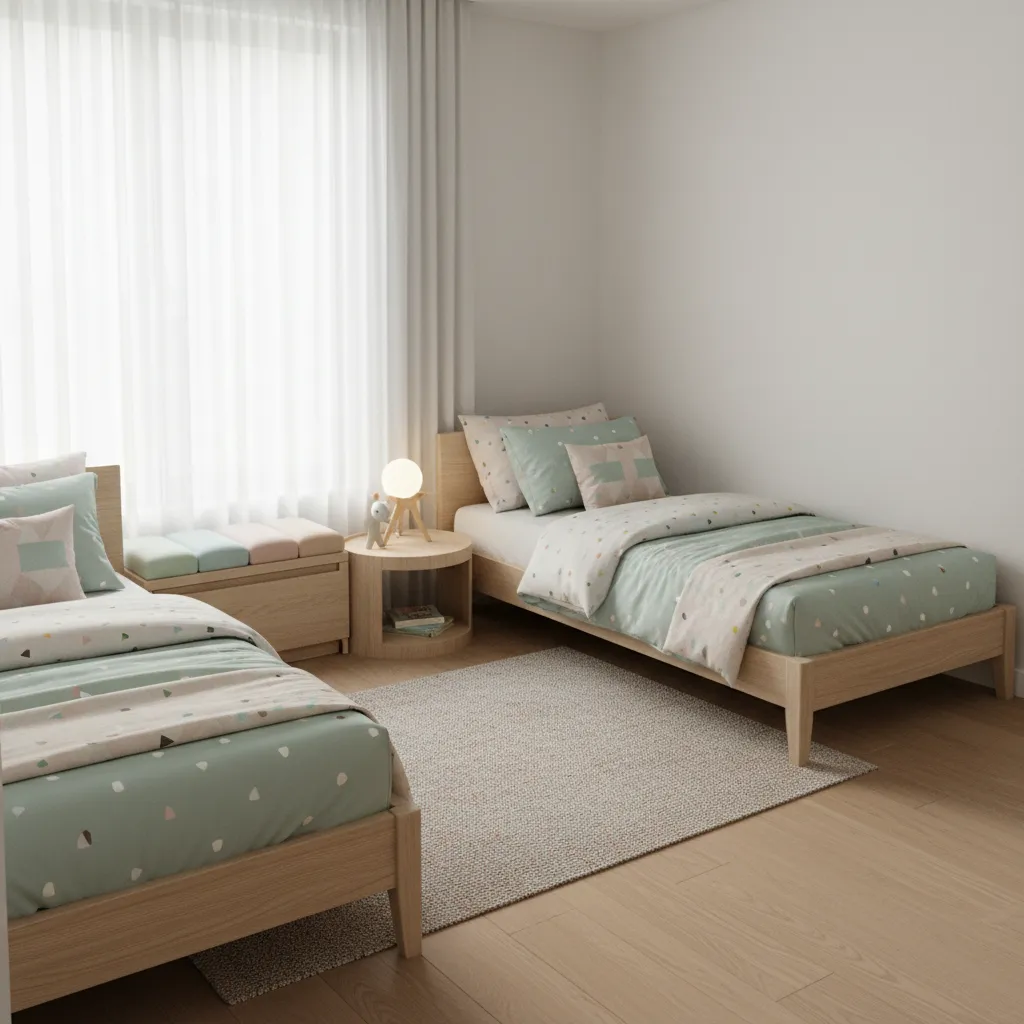 Children guest room with L shaped twin bed layout