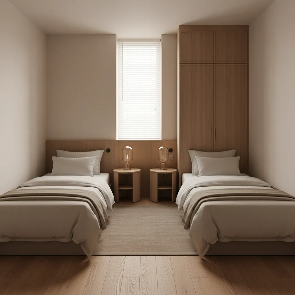 guest bedroom with two twin beds layout
