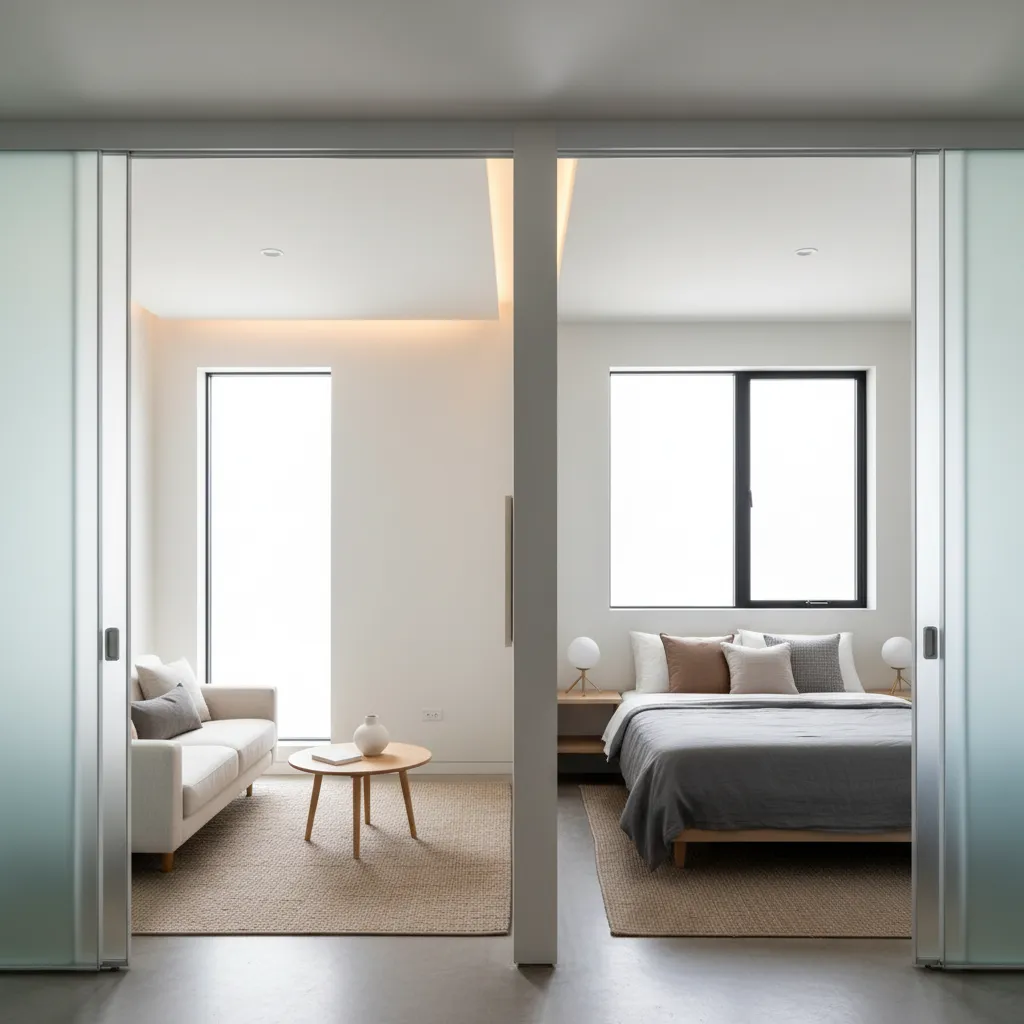 Diseño interior de casa pequeña con dos dormitorios compactos