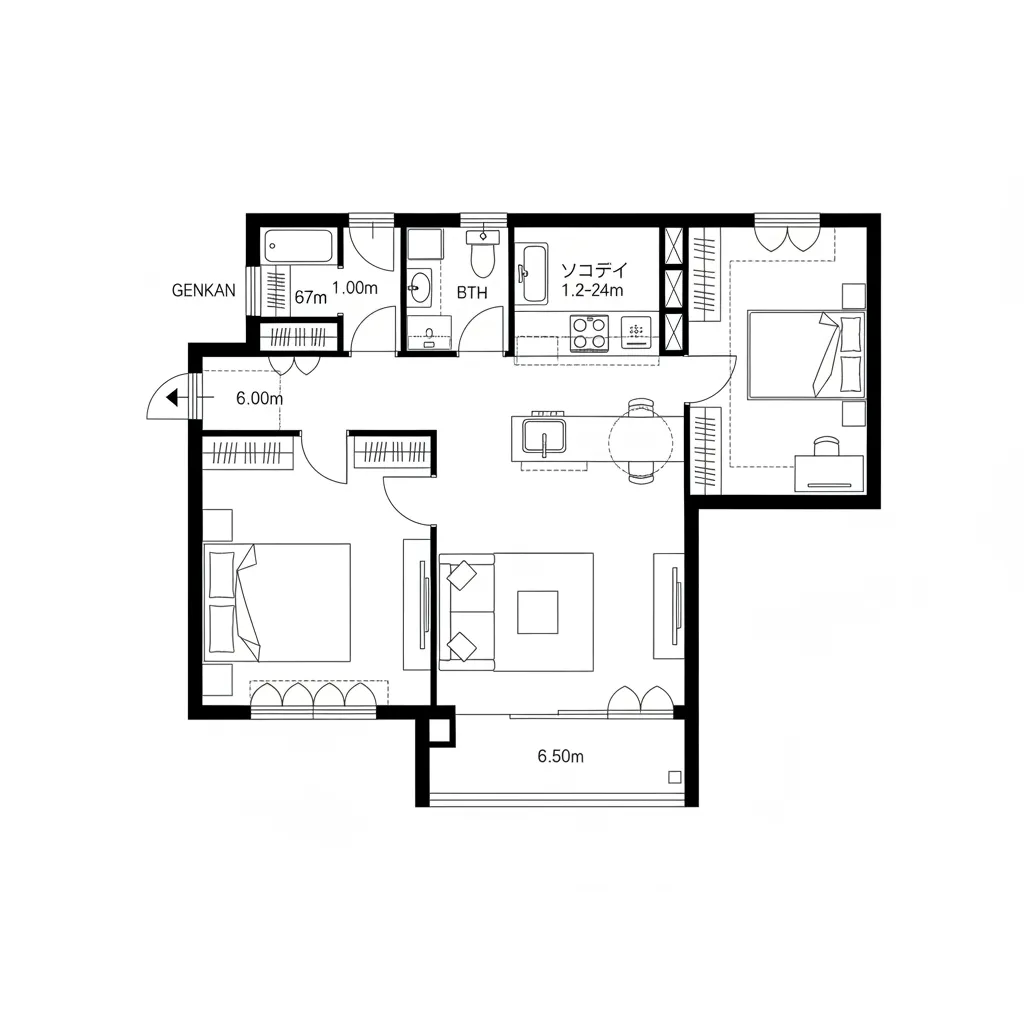 リビング中心の緩い二核