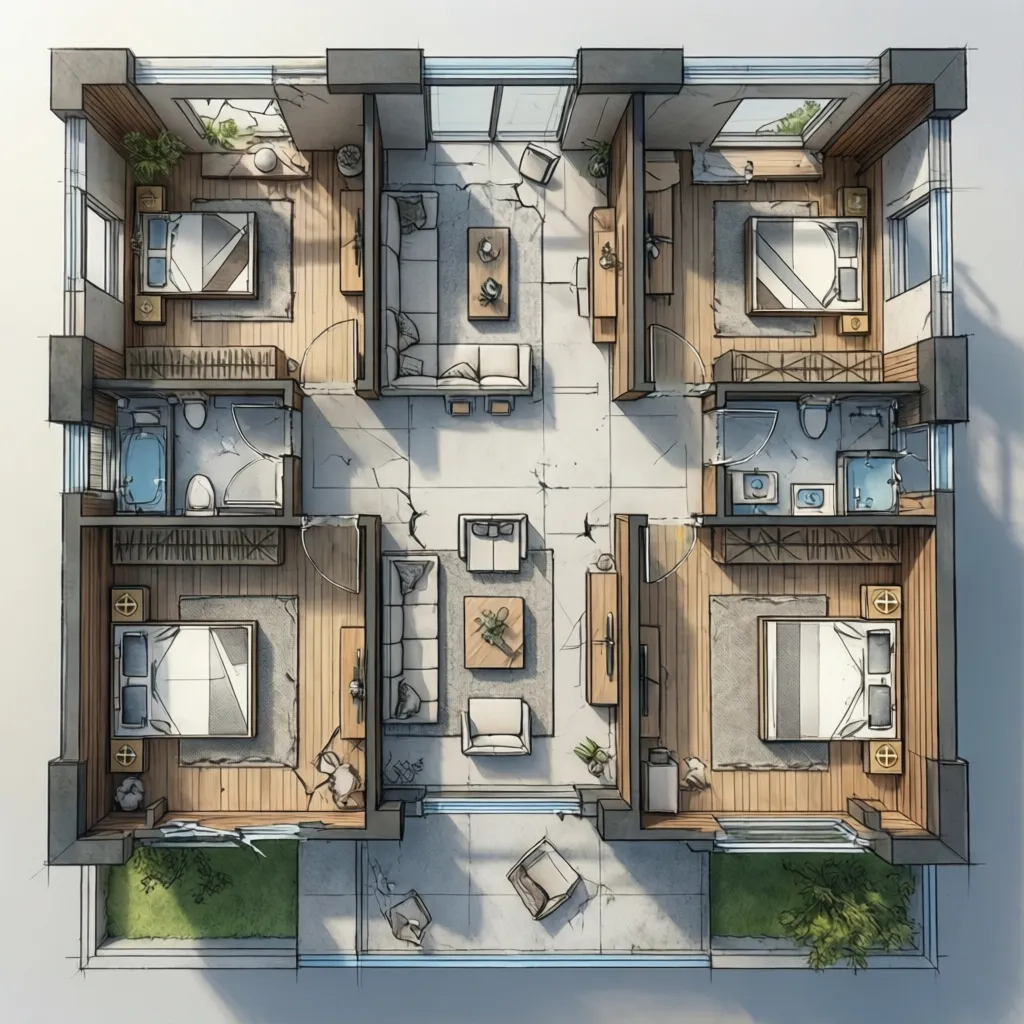 Plano arquitectónico de casa moderna de dos pisos