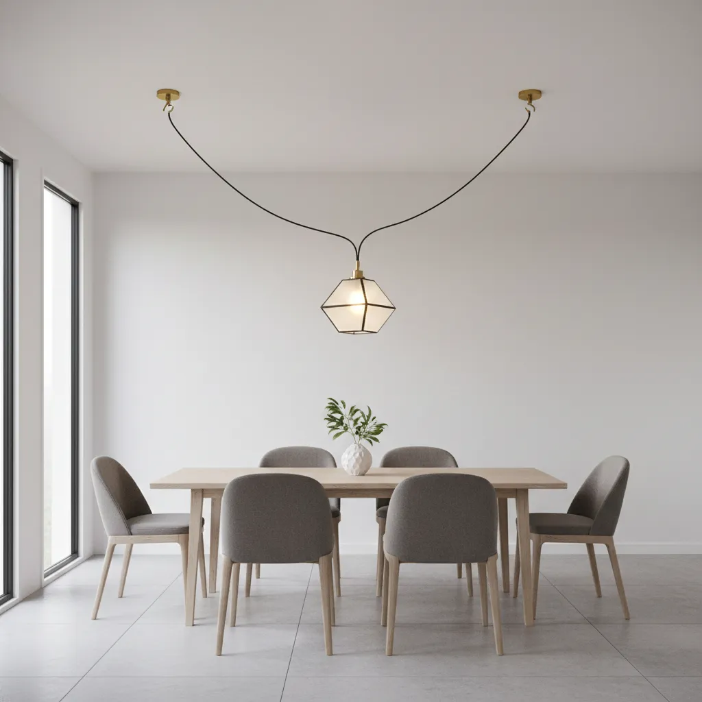 Ceiling diagram showing two hook swag path to center chandelier over table