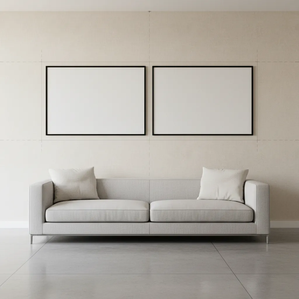 design diagram showing spacing between two large horizontal picture frames