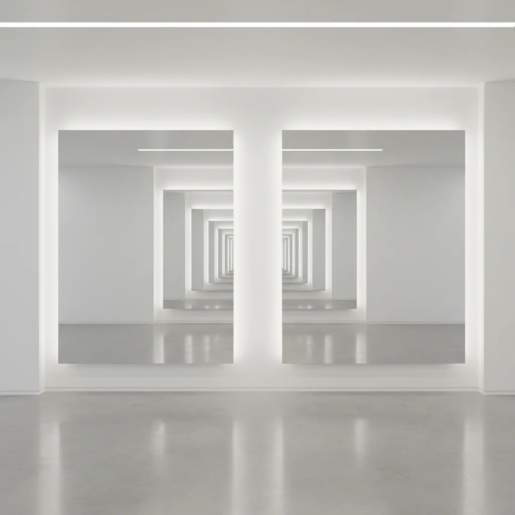 Two mirrors facing each other creating infinite reflection tunnel