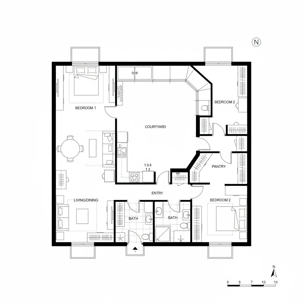Two-Module L-Shape: Micro-Courtyard Interface