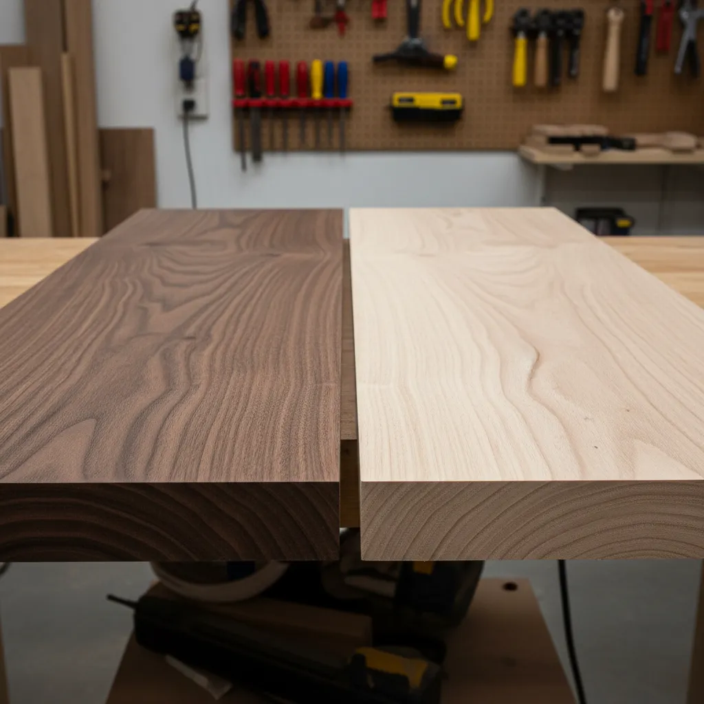 Two part wood bleach dramatically lightening dark wood board