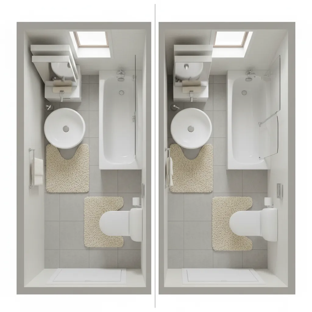 comparison of two piece and three piece bathroom rug sets in small bathroom