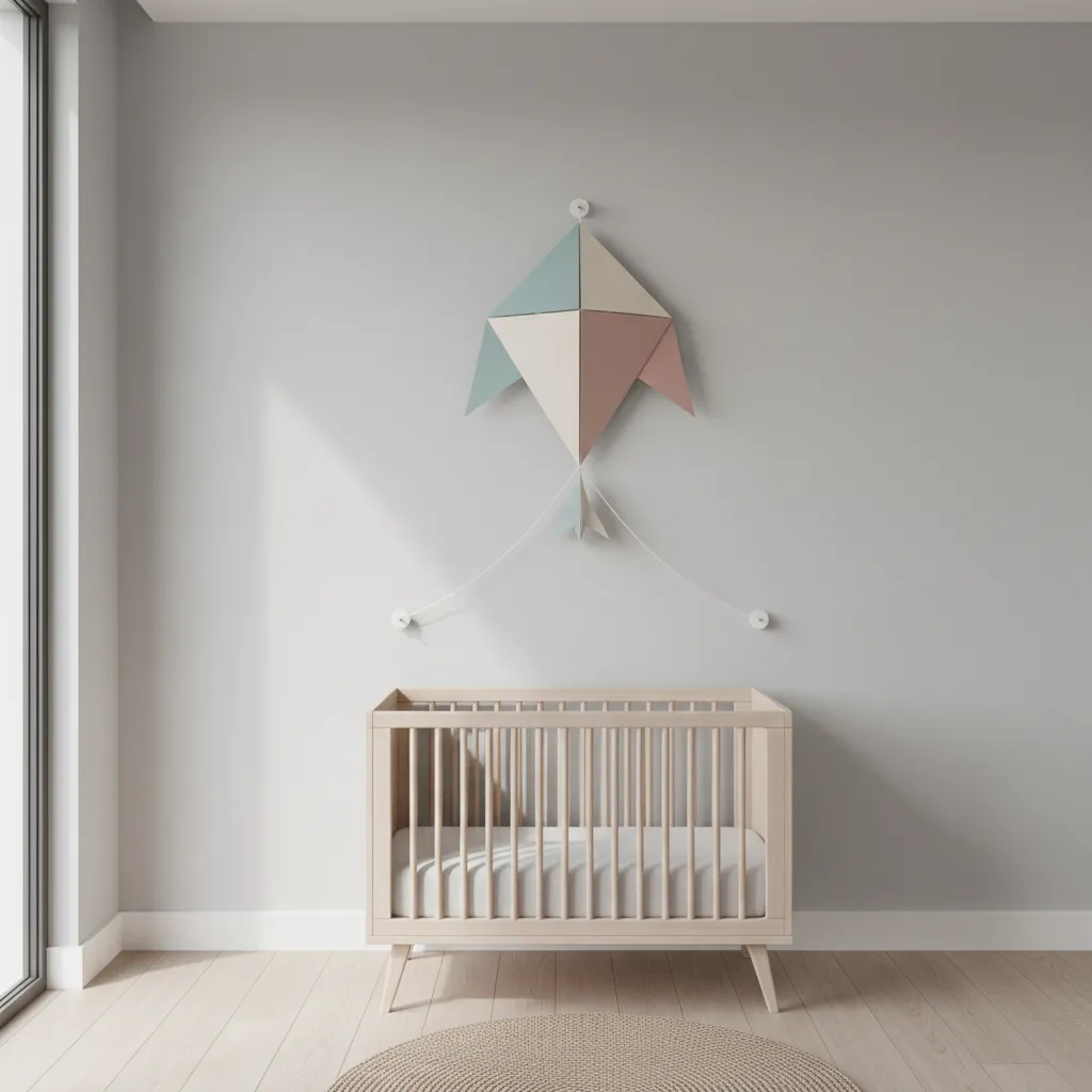 Diagram style interior example showing two mounting points for paper kite wall decor