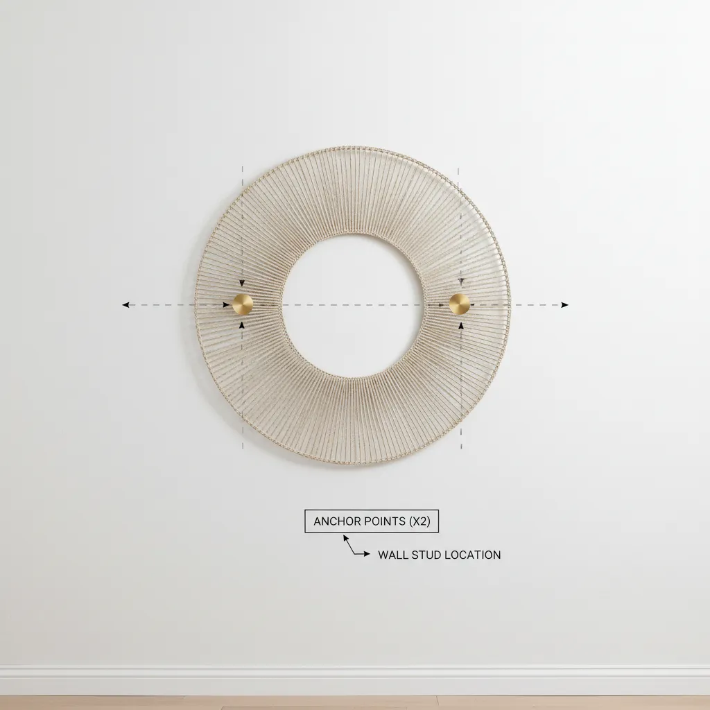diagram showing two anchor mounting points for round wall decor