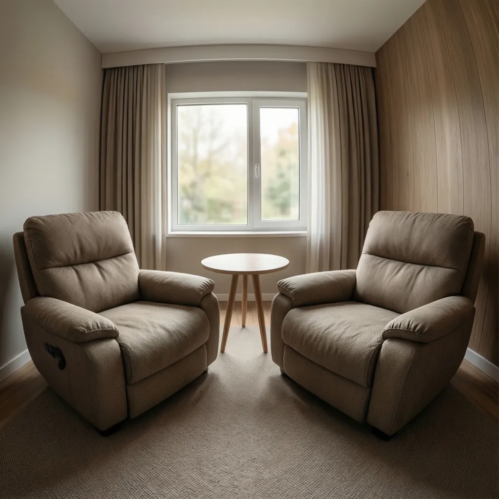 Angled layout of two recliners in a small living room