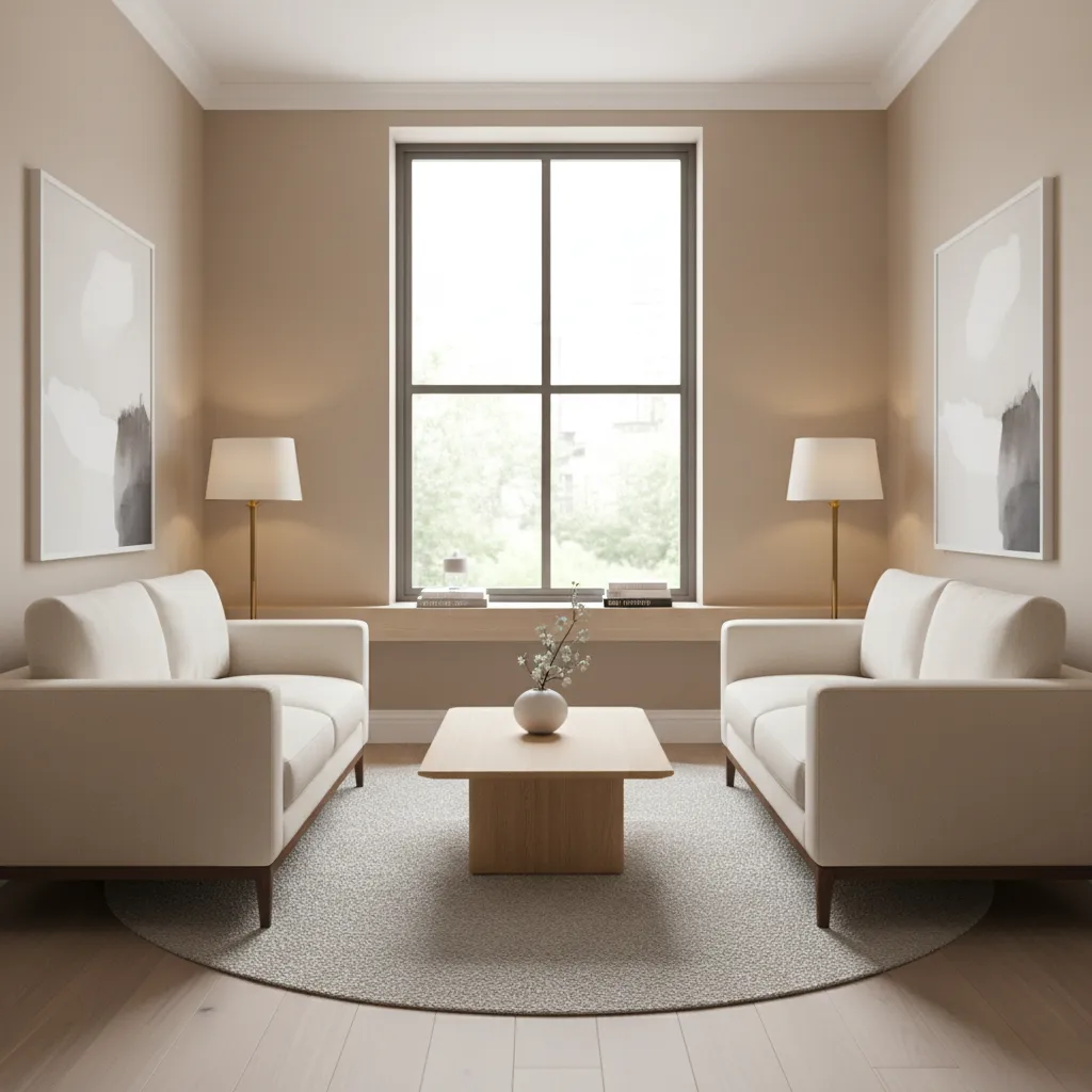 two small sofas facing each other in a small square living room layout