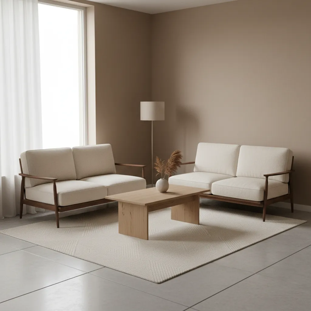 Small living room with two sofas arranged facing each other with narrow coffee table