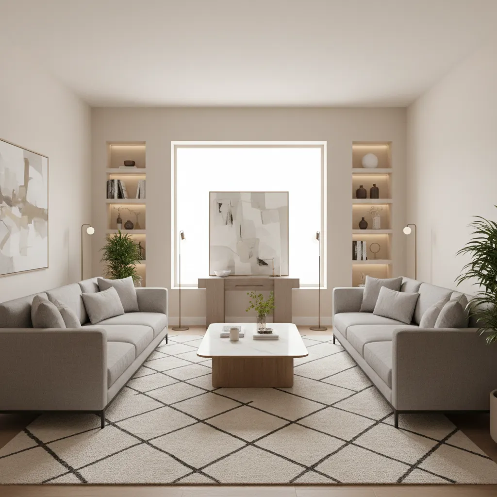 two facing sofas layout in square living room