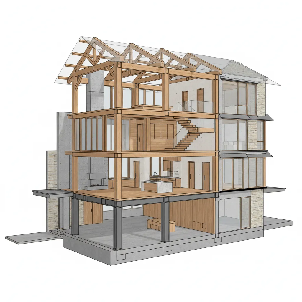 Structural floor layout of a two story house showing load alignment