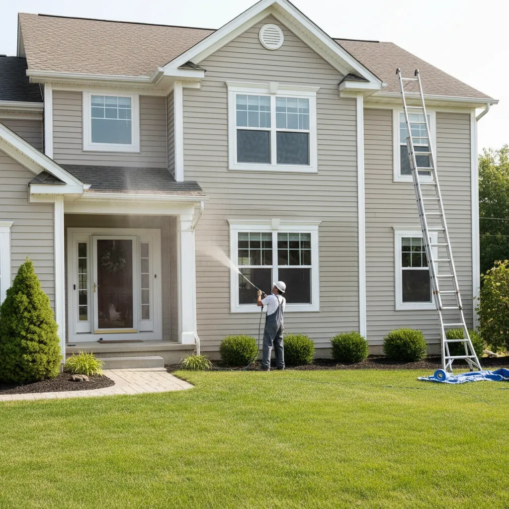 preparing exterior of a two story house before painting