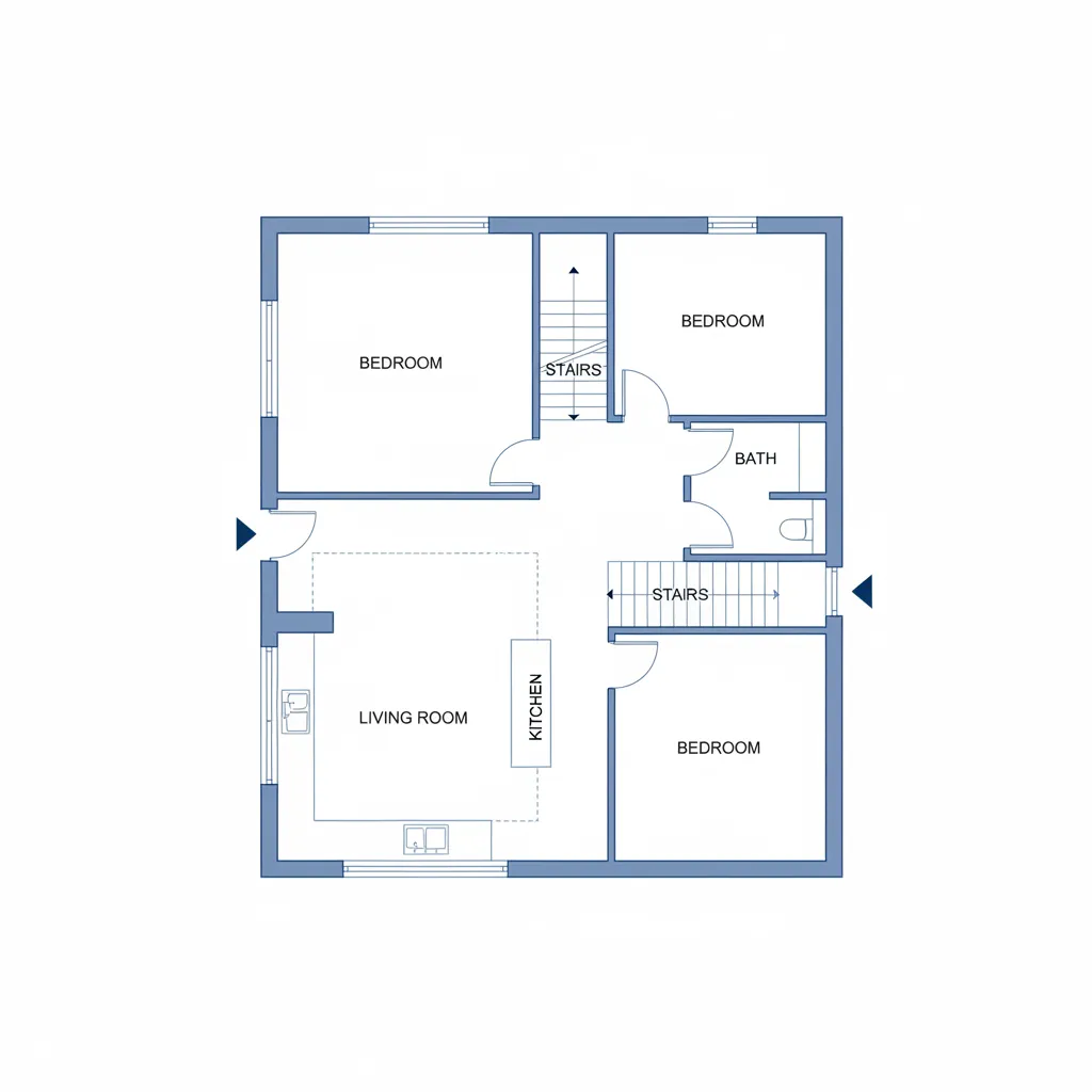 Coohom house floor plan layout with three bedrooms living room kitchen bathroom and separate stairs