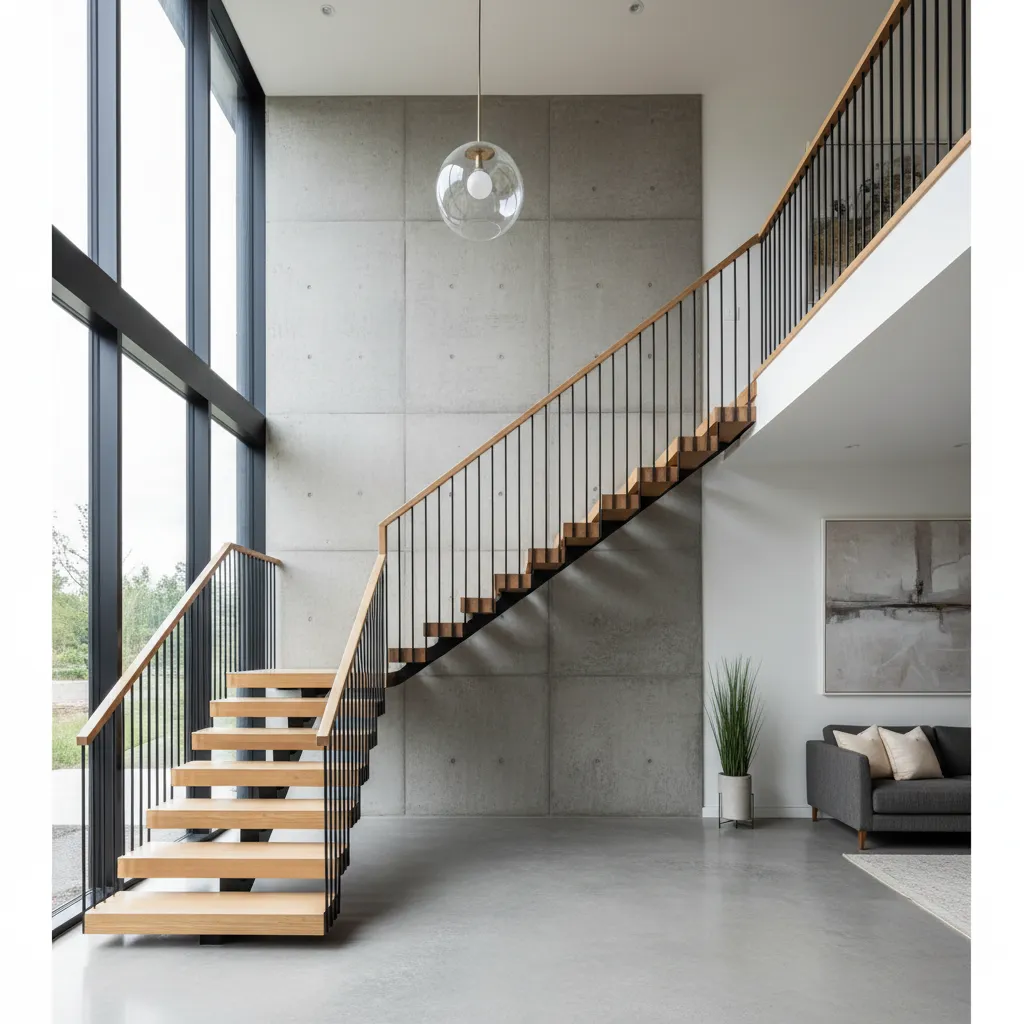 Interior staircase connecting floors in a modern two story house
