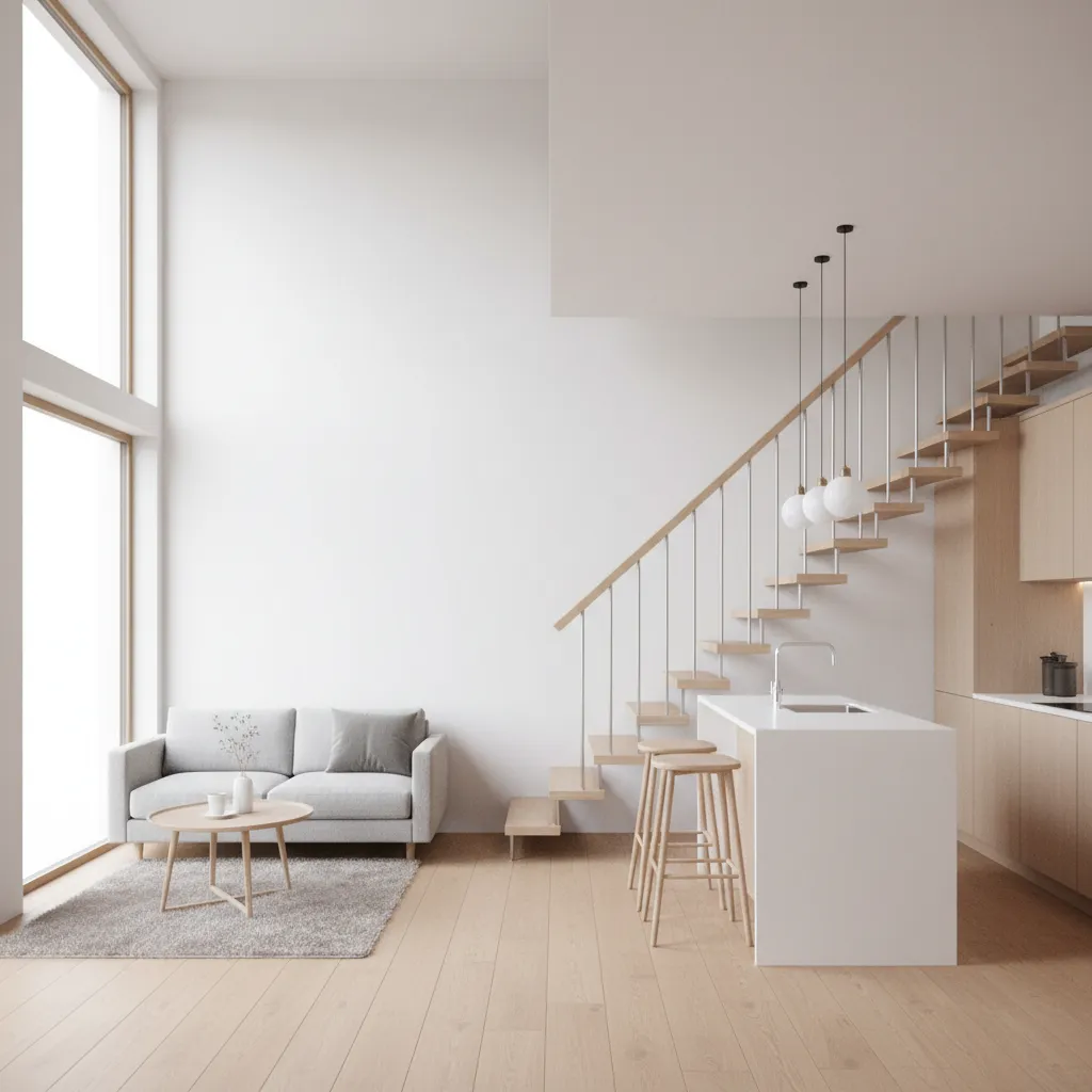 compact staircase in a modern two story small house interior