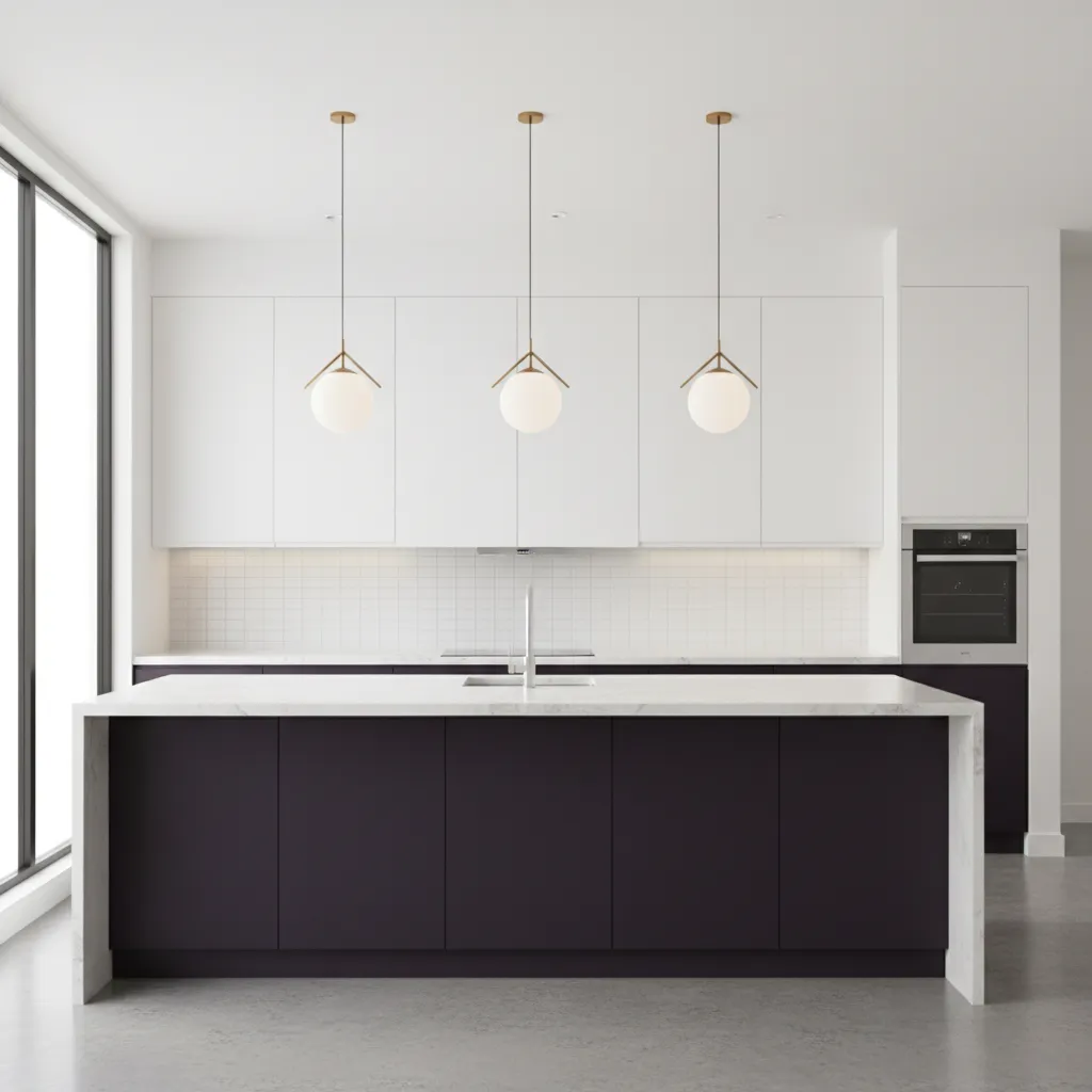 two tone kitchen with black currant lower cabinets and light upper cabinets