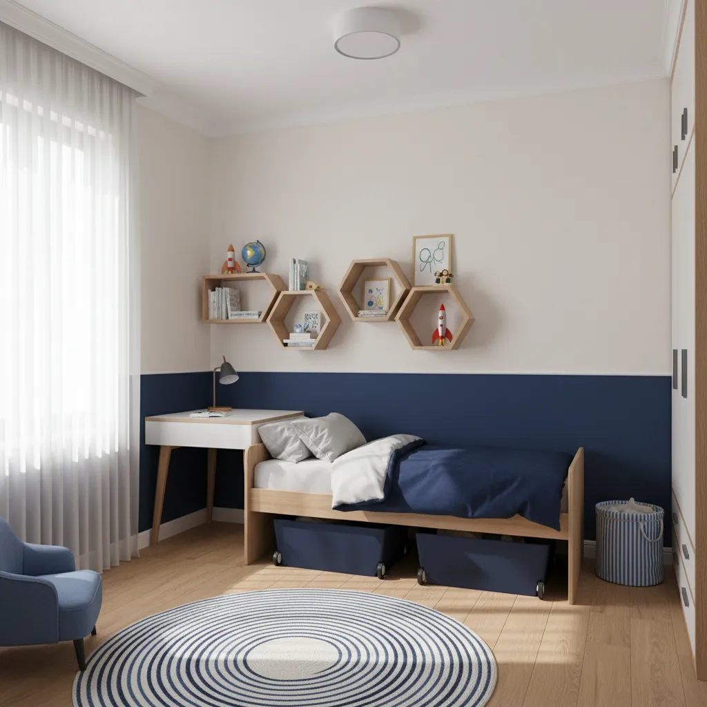 small boys bedroom with two tone wall paint design