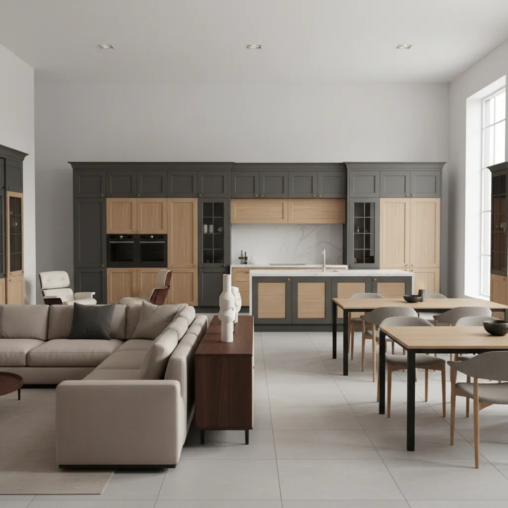 Examples of two-tone furniture styles including wood and painted combinations