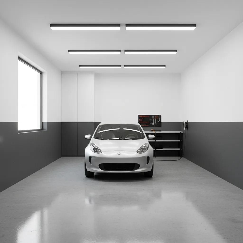 Two tone garage wall color design with dark protective lower band