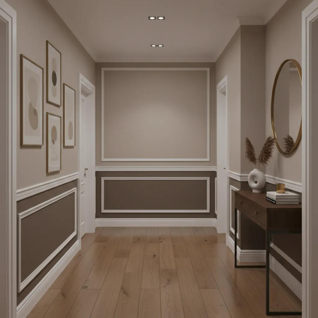 two tone hallway wall paint with trim divider