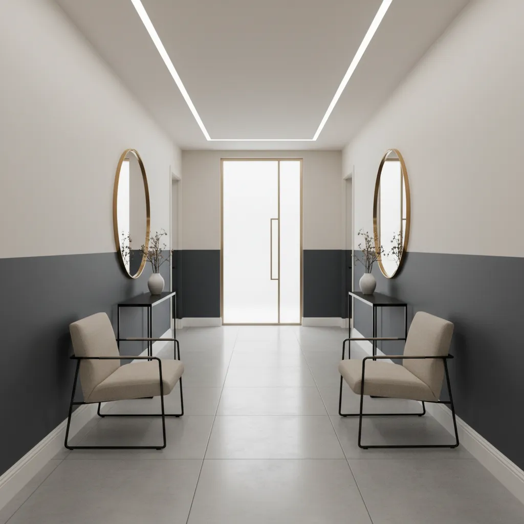 two tone hallway wall paint design with chair rail