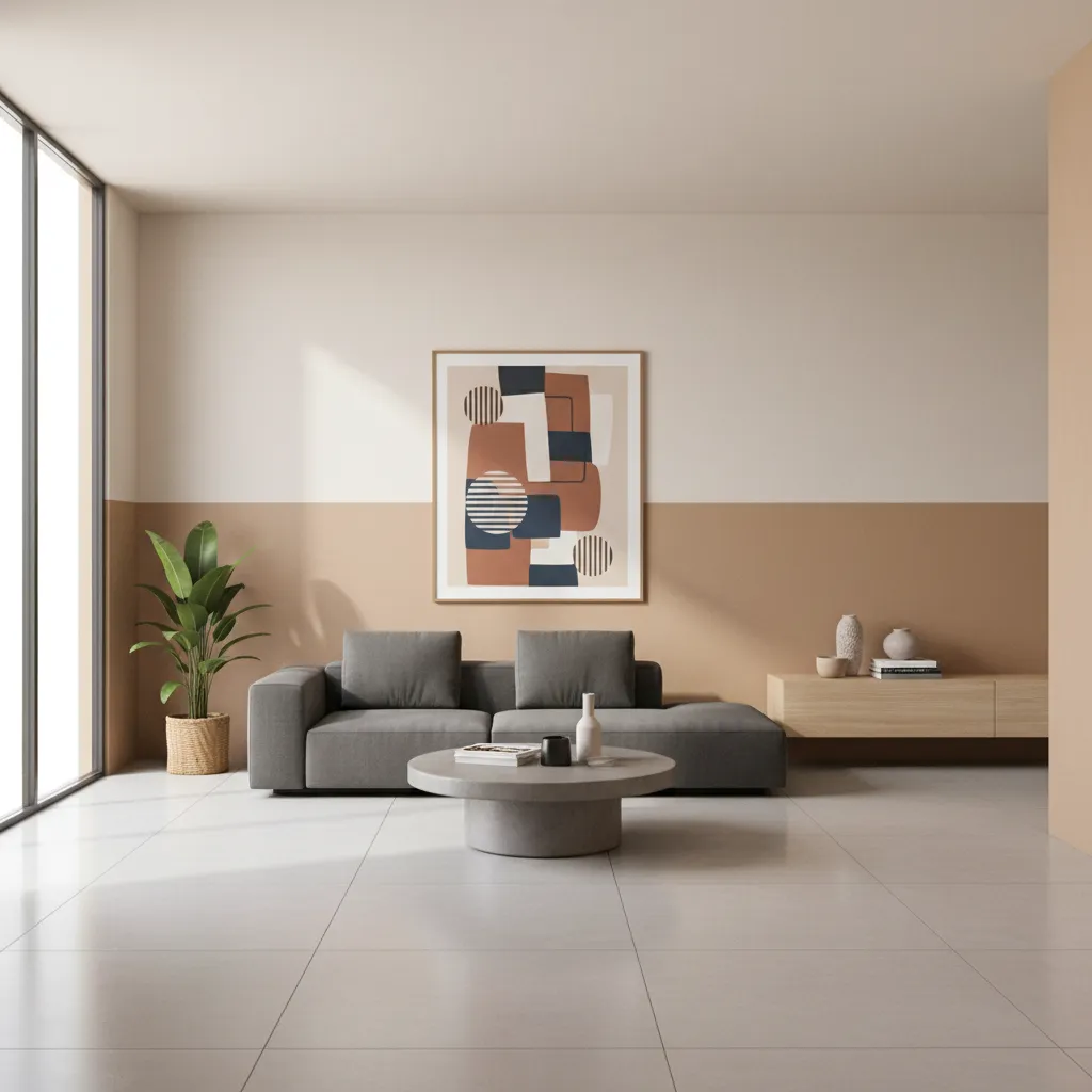 Two tone wall painting design in modern living room