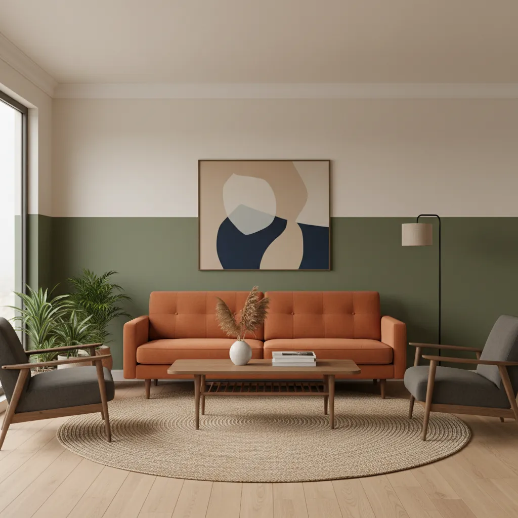 Two tone painted living room wall design example