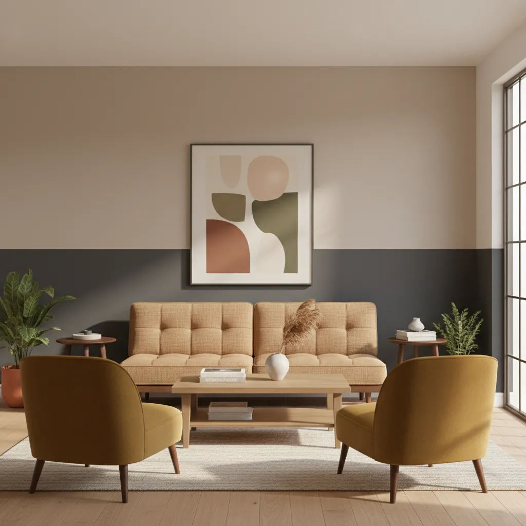 Two tone painted living room wall design with darker lower section