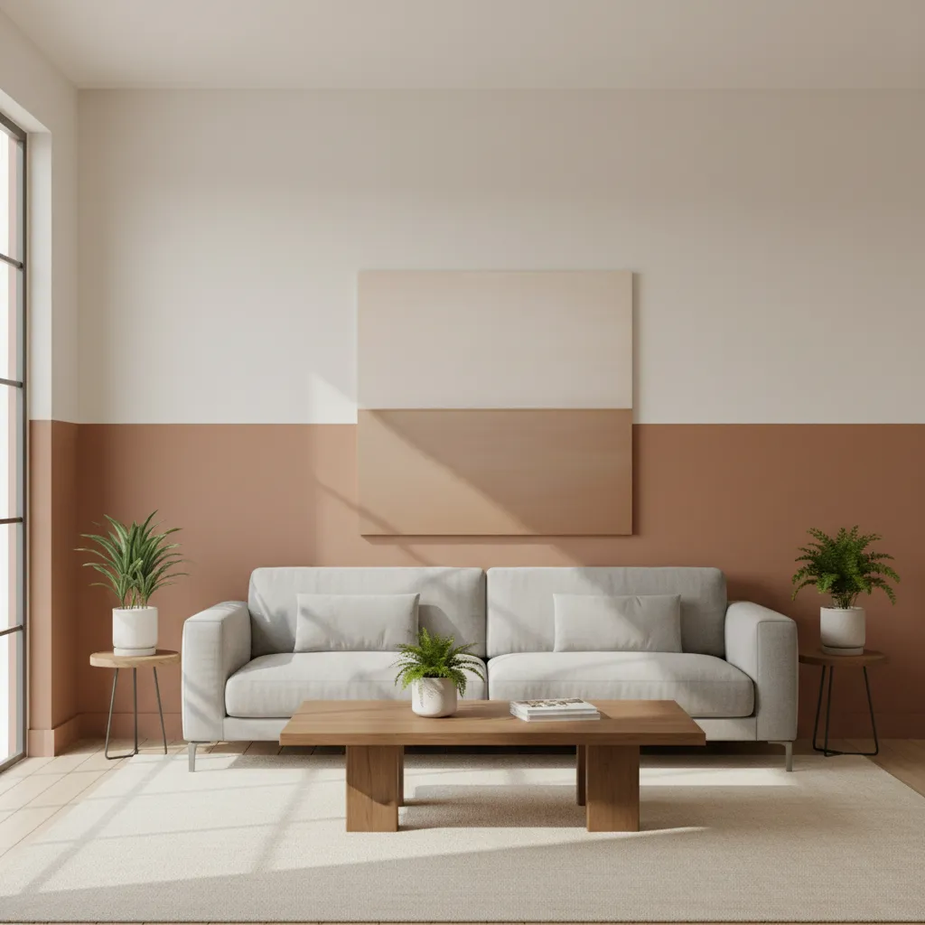 modern living room featuring two tone wall paint design