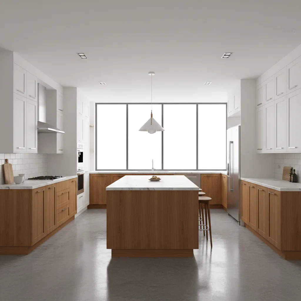 Two tone shaker kitchen cabinets with efficient layout
