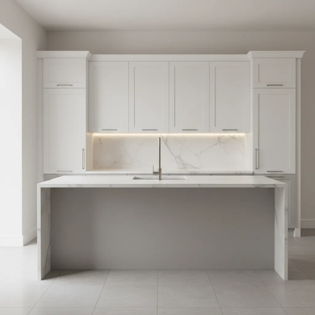 Two tone cabinets in a small kitchen with white uppers and gray lowers