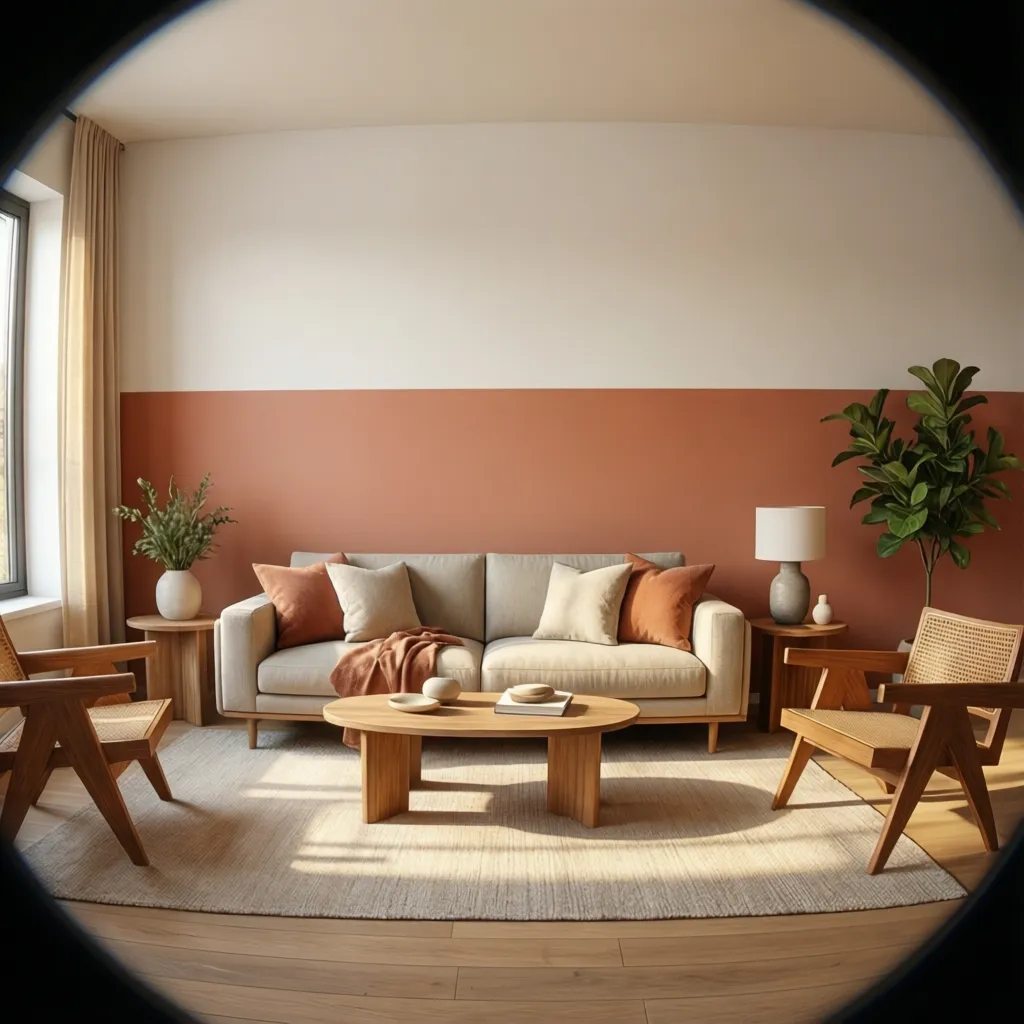 Diseño de pared bicolor en salón moderno