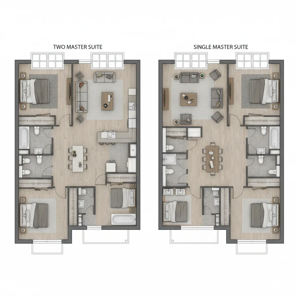 Two Master Suites vs One Master Suite in a 2000 Sq Ft Home