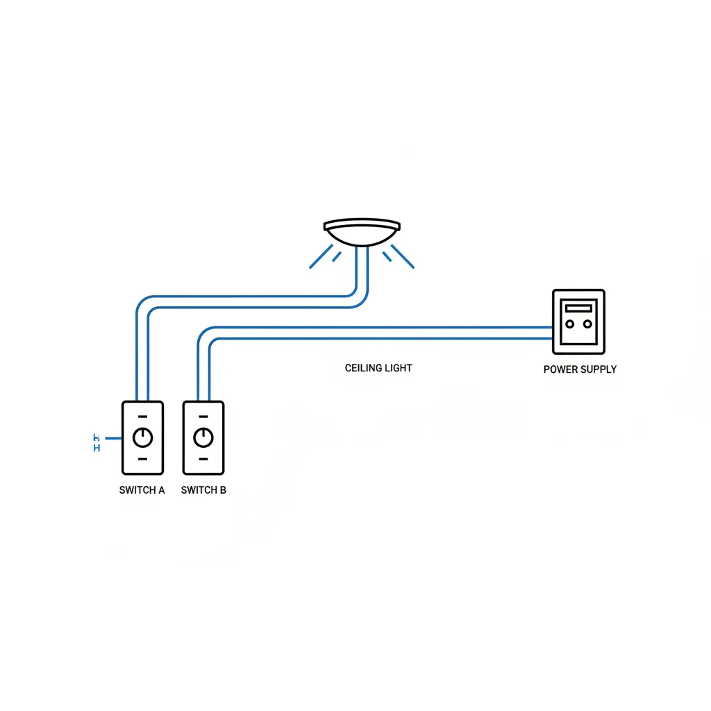simple conceptual diagram showing two way light switch control between two locations