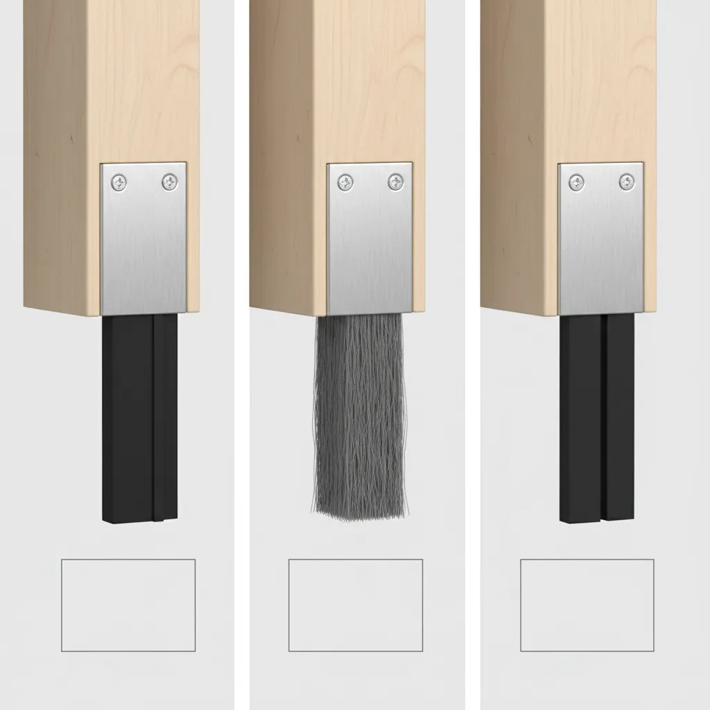 Comparison of rubber blade sweep brush sweep and double fin door sweep