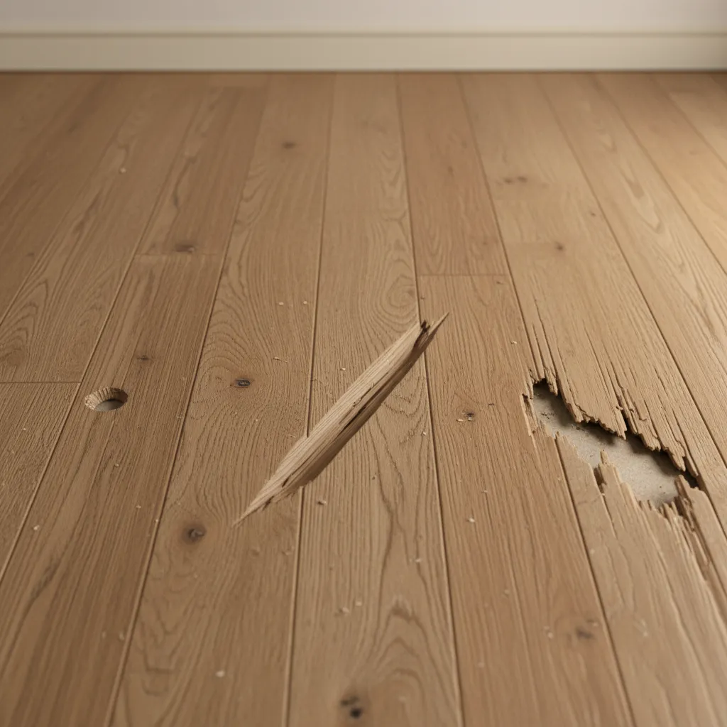 Examples of small, medium, and large holes in hardwood flooring
