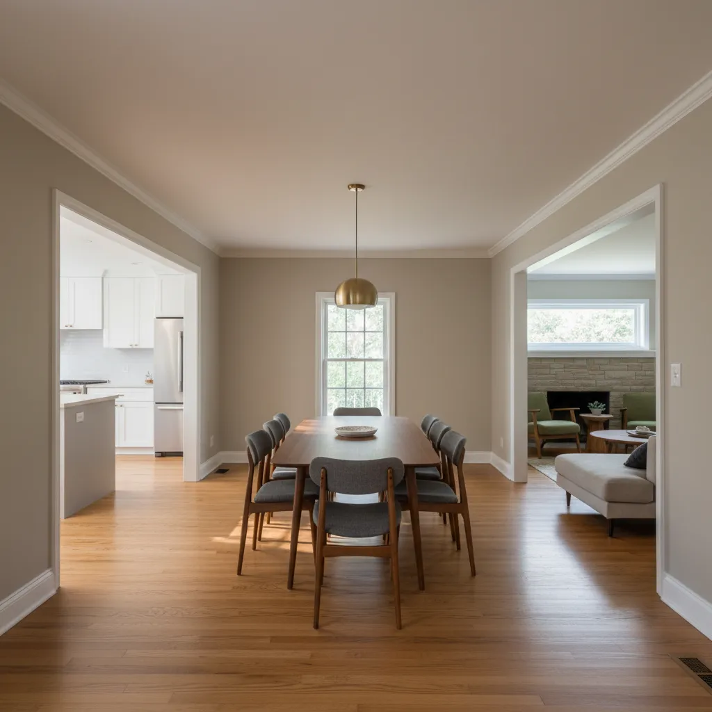 typical raised ranch dining room positioned between kitchen and living room
