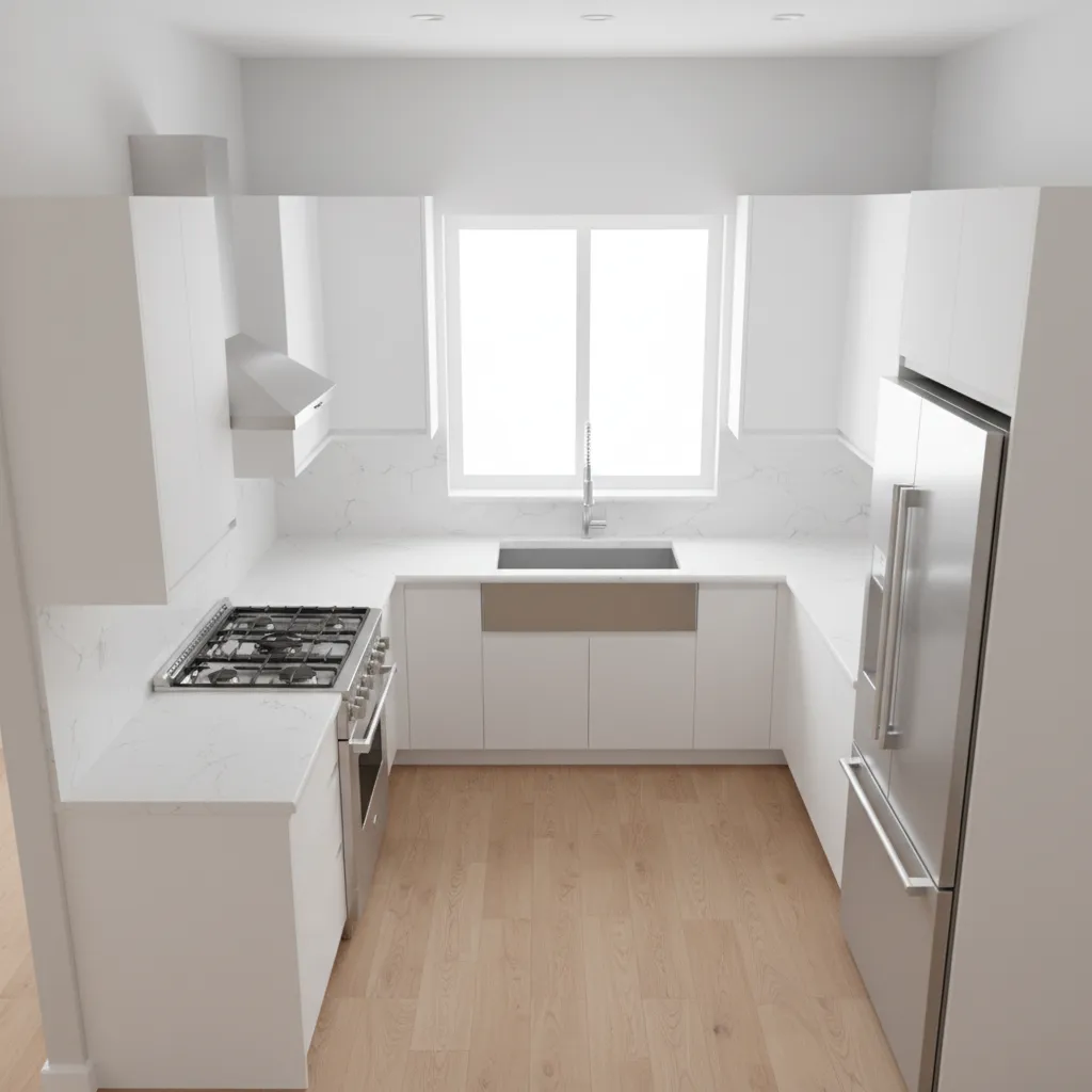 compact U shaped kitchen layout inside a 10 x 11 room
