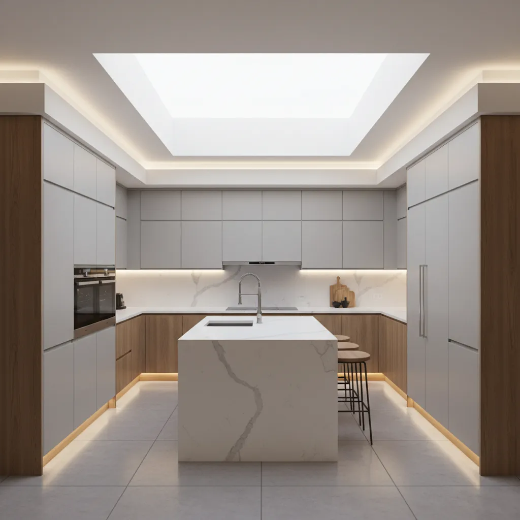 U-shaped kitchen layout maximizing counter space in a 12x12 kitchen