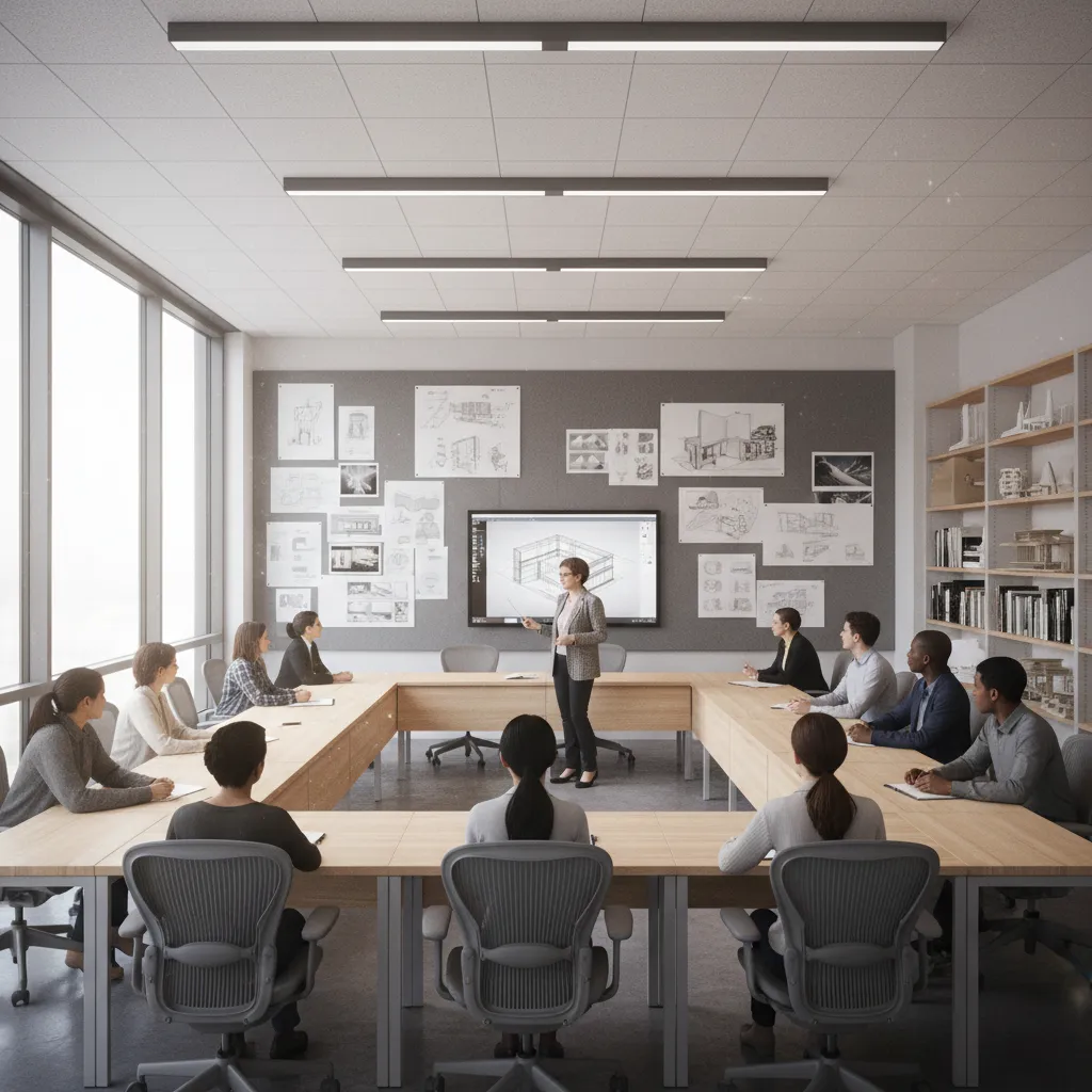 Architecture studio classroom arranged in a U shaped seating layout