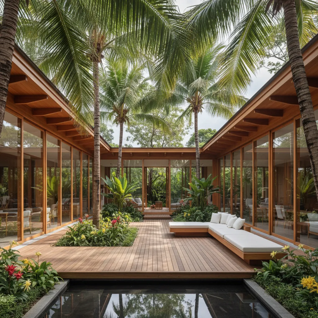 Taman tengah pada rumah dengan desain leter U