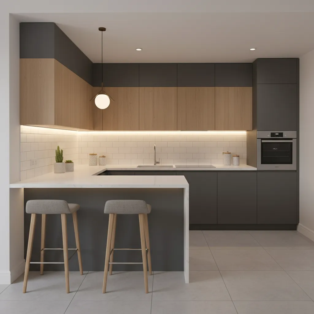 Small kitchen peninsula breakfast bar with stools