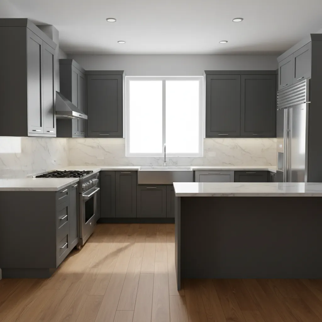 U shaped kitchen layout showing efficient work triangle between sink stove and refrigerator