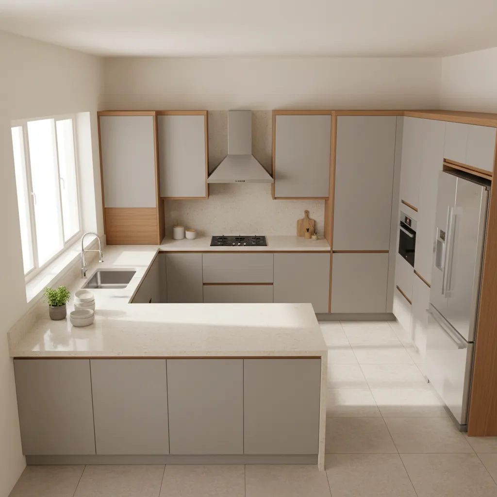 U shaped kitchen showing three connected counters and efficient cooking triangle